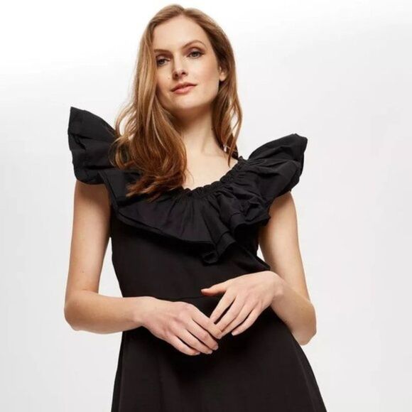 Dorothy Perkins Women's Large Frill Mini Dress Black - Picture 1 of 8